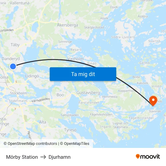 Mörby Station to Djurhamn map