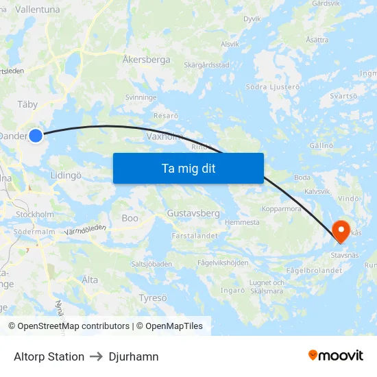 Altorp Station to Djurhamn map