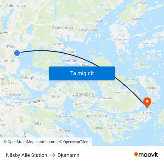 Näsby Allé Station to Djurhamn map