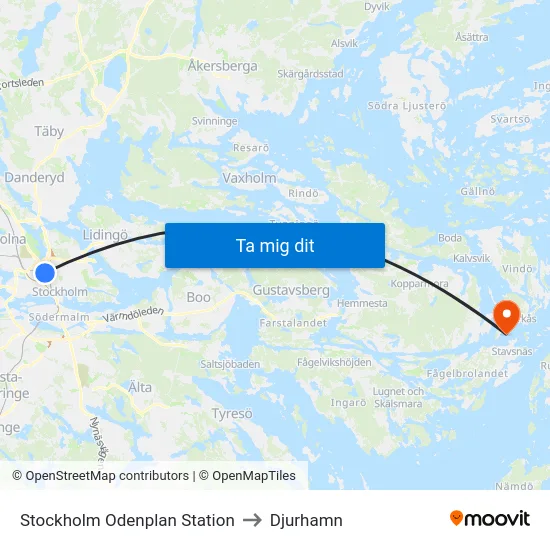 Stockholm Odenplan Station to Djurhamn map