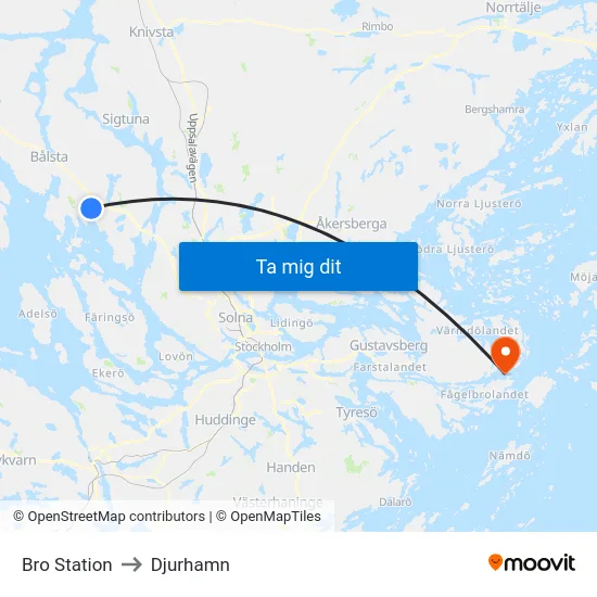 Bro Station to Djurhamn map
