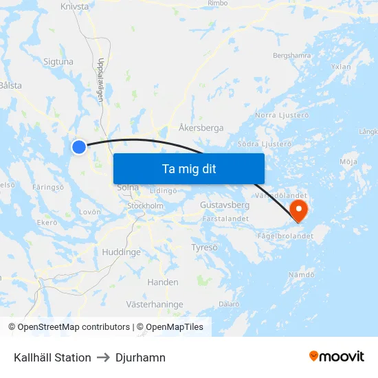 Kallhäll Station to Djurhamn map