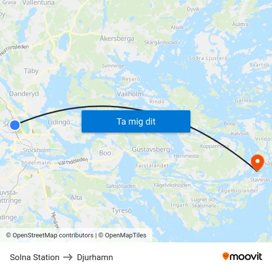 Solna Station to Djurhamn map