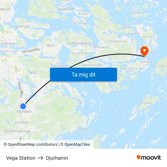 Vega Station to Djurhamn map