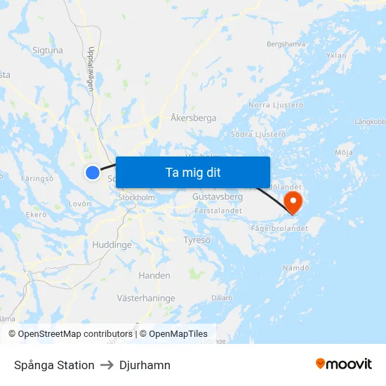 Spånga Station to Djurhamn map