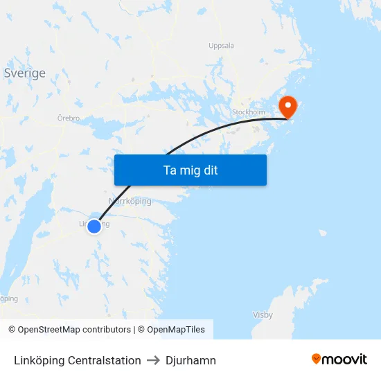 Linköping Centralstation to Djurhamn map