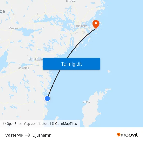Västervik to Djurhamn map