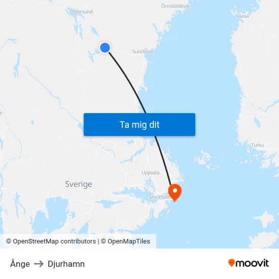 Ånge to Djurhamn map