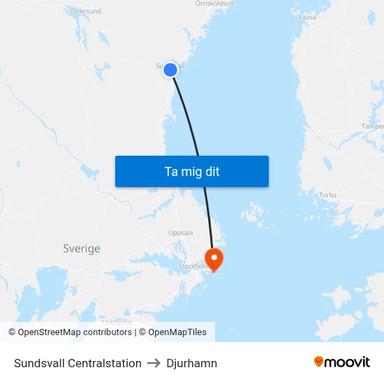 Sundsvall Centralstation to Djurhamn map