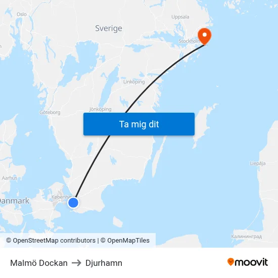 Malmö Dockan to Djurhamn map