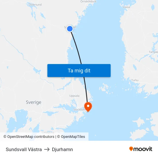 Sundsvall Västra to Djurhamn map