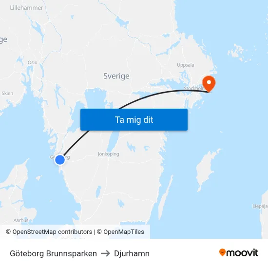 Göteborg Brunnsparken to Djurhamn map