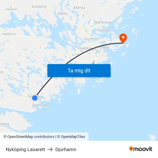 Nyköping Lasarett to Djurhamn map
