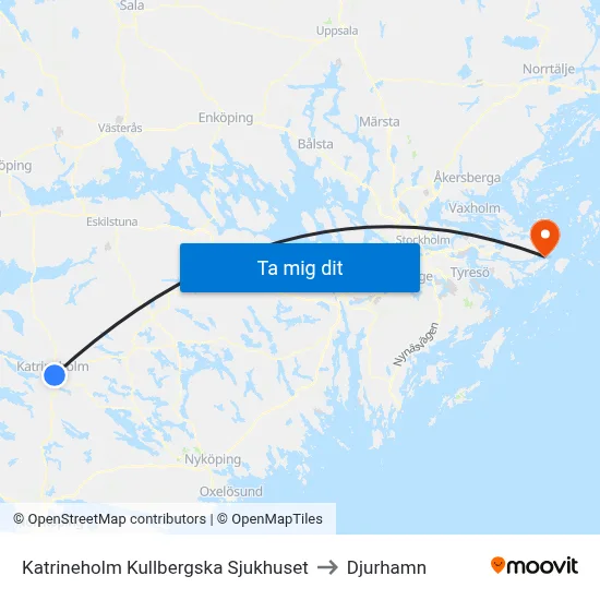 Katrineholm Kullbergska Sjukhuset to Djurhamn map
