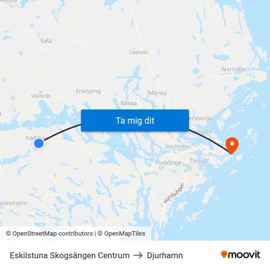 Eskilstuna Skogsängen Centrum to Djurhamn map