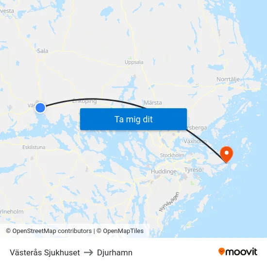 Västerås Sjukhuset to Djurhamn map