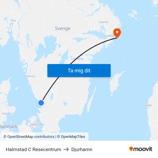 Halmstad C Resecentrum to Djurhamn map