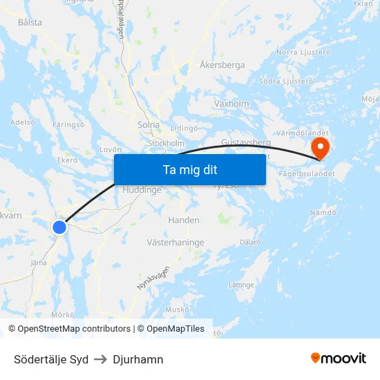 Södertälje Syd to Djurhamn map