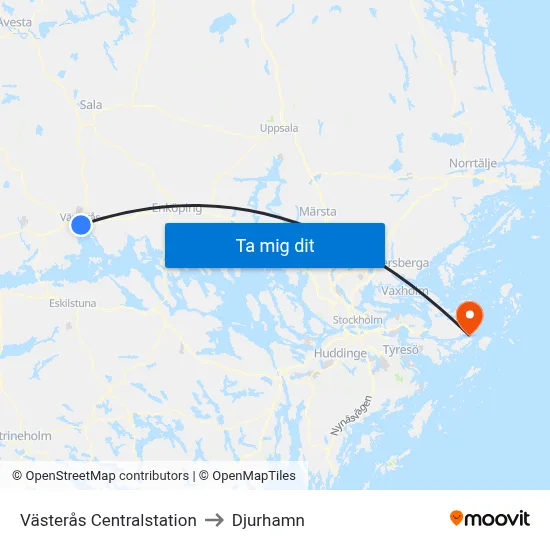 Västerås Centralstation to Djurhamn map