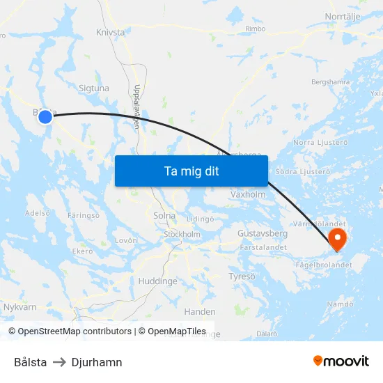 Bålsta to Djurhamn map