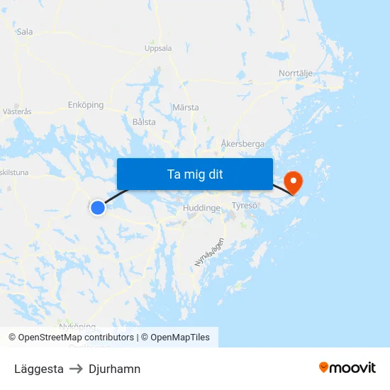 Läggesta to Djurhamn map