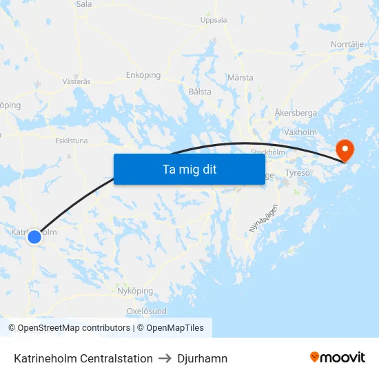 Katrineholm Centralstation to Djurhamn map