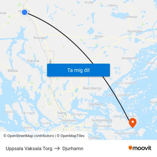 Uppsala Vaksala Torg to Djurhamn map