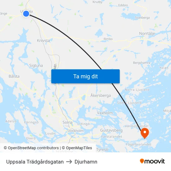 Uppsala Trädgårdsgatan to Djurhamn map