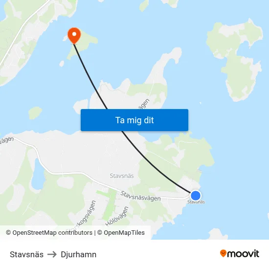 Stavsnäs to Djurhamn map