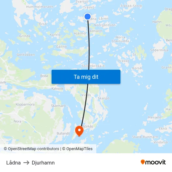 Lådna to Djurhamn map