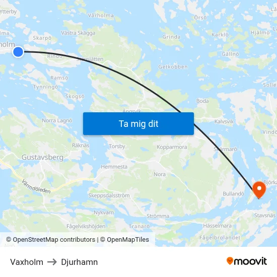 Vaxholm to Djurhamn map
