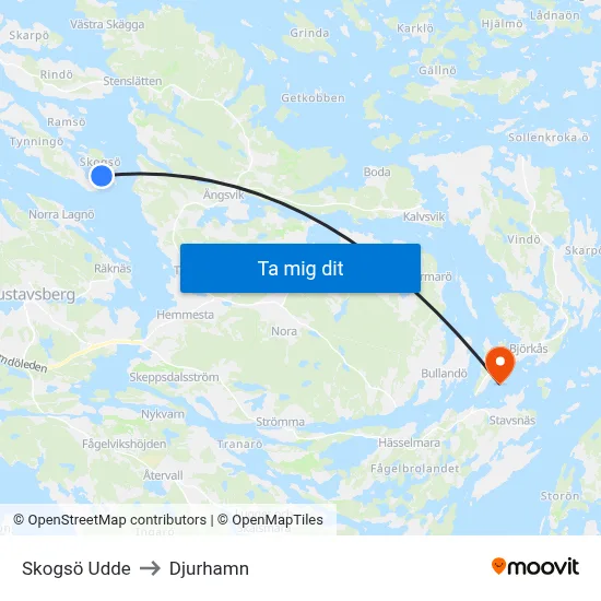 Skogsö Udde to Djurhamn map