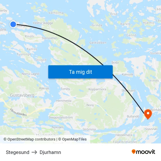 Stegesund to Djurhamn map