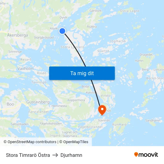 Stora Timrarö Östra to Djurhamn map