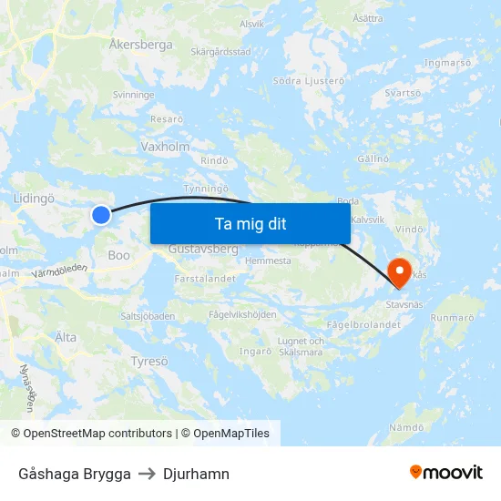 Gåshaga Brygga to Djurhamn map