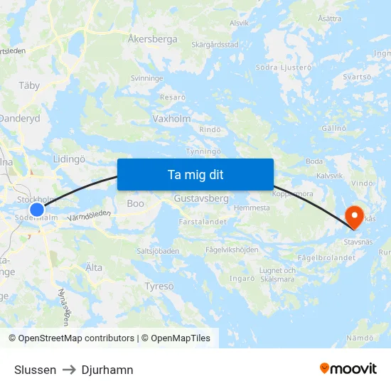 Slussen to Djurhamn map
