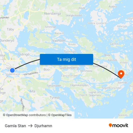 Gamla Stan to Djurhamn map