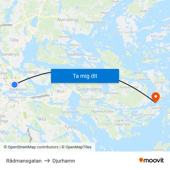 Rådmansgatan to Djurhamn map