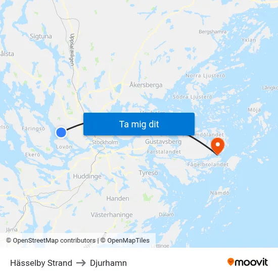 Hässelby Strand to Djurhamn map
