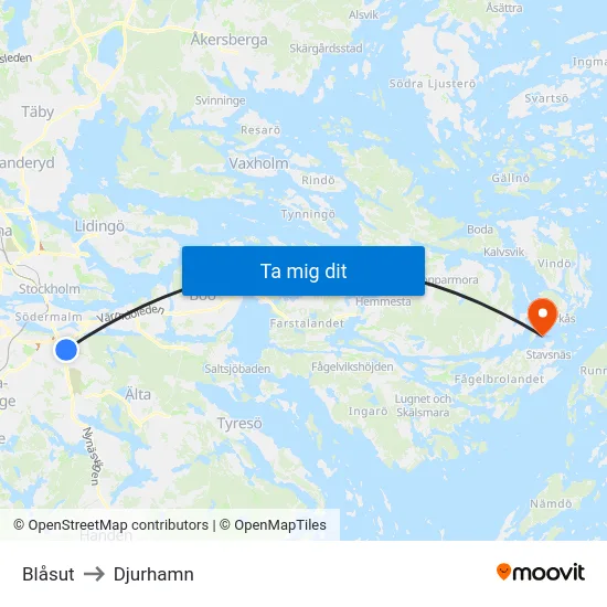 Blåsut to Djurhamn map