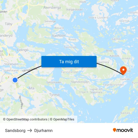 Sandsborg to Djurhamn map