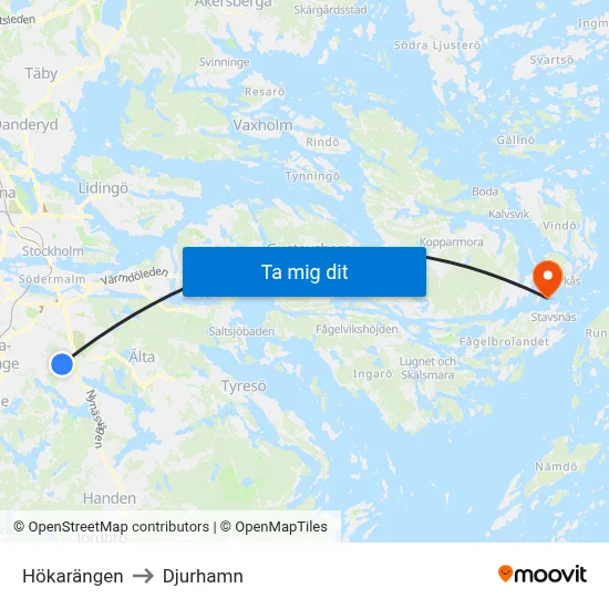 Hökarängen to Djurhamn map