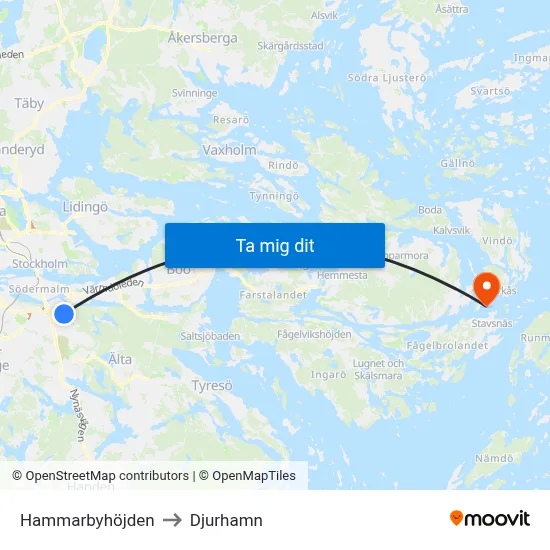 Hammarbyhöjden to Djurhamn map