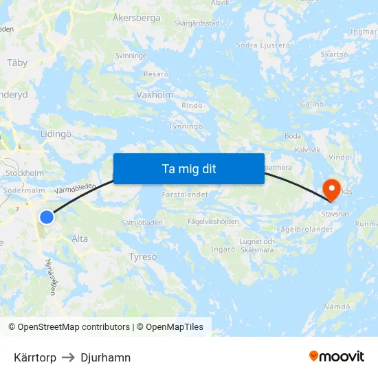 Kärrtorp to Djurhamn map