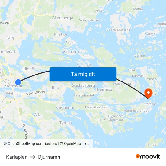 Karlaplan to Djurhamn map