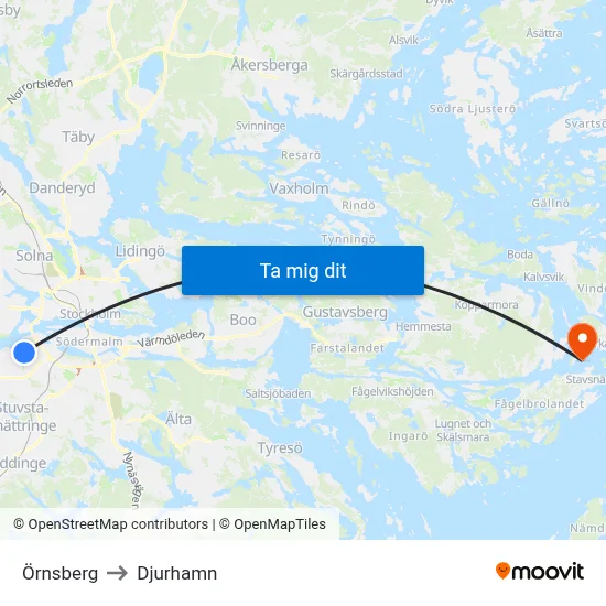 Örnsberg to Djurhamn map