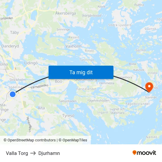 Valla Torg to Djurhamn map