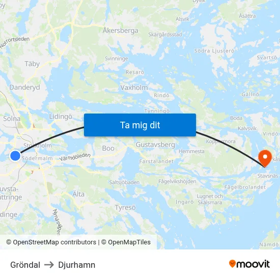 Gröndal to Djurhamn map