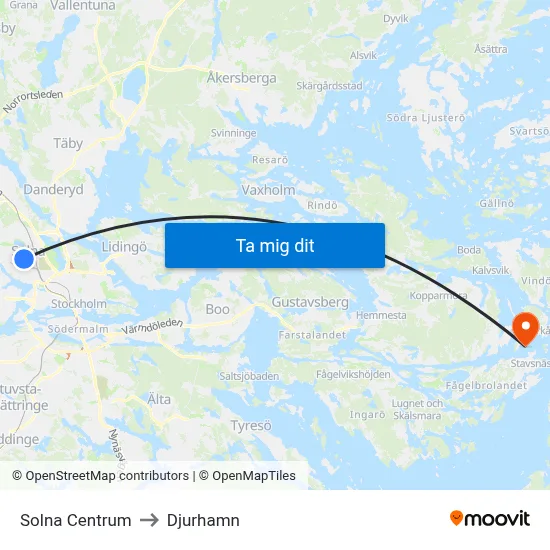 Solna Centrum to Djurhamn map