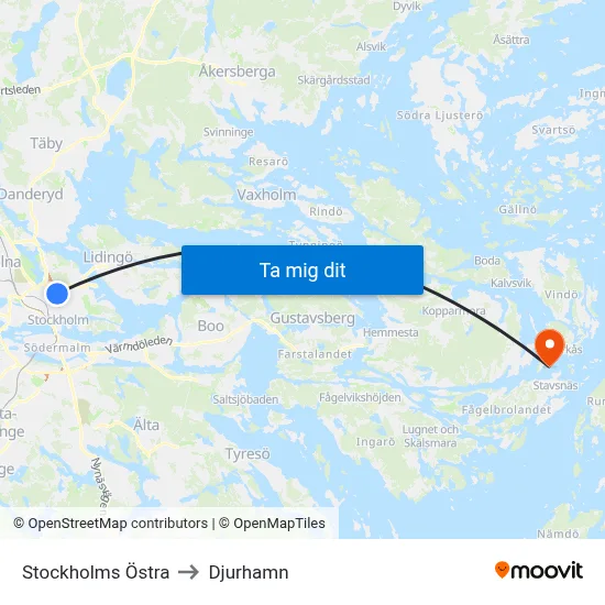 Stockholms Östra to Djurhamn map